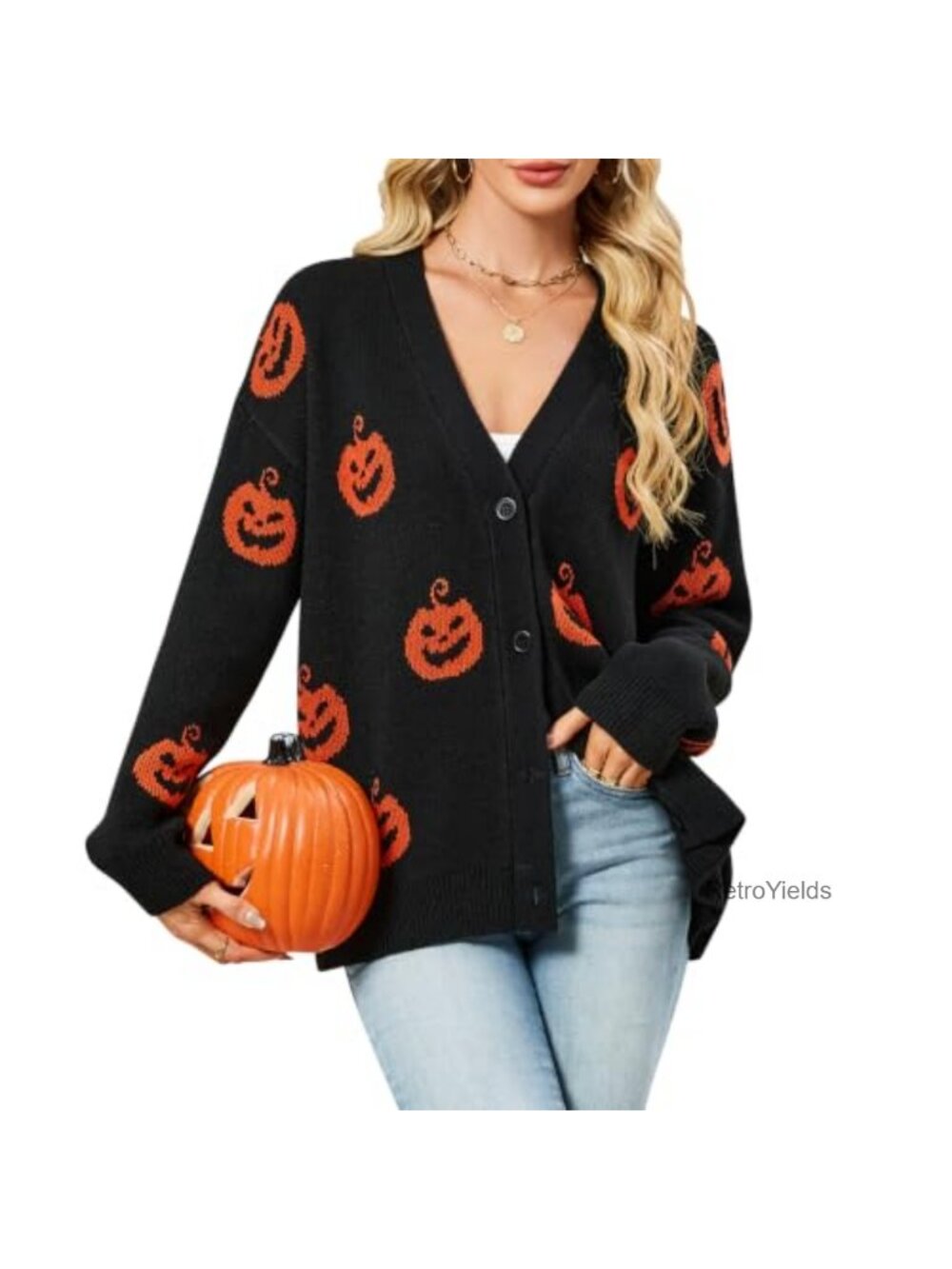 Halloween Pumpkin Oversized Open Front Cardigan Sweater